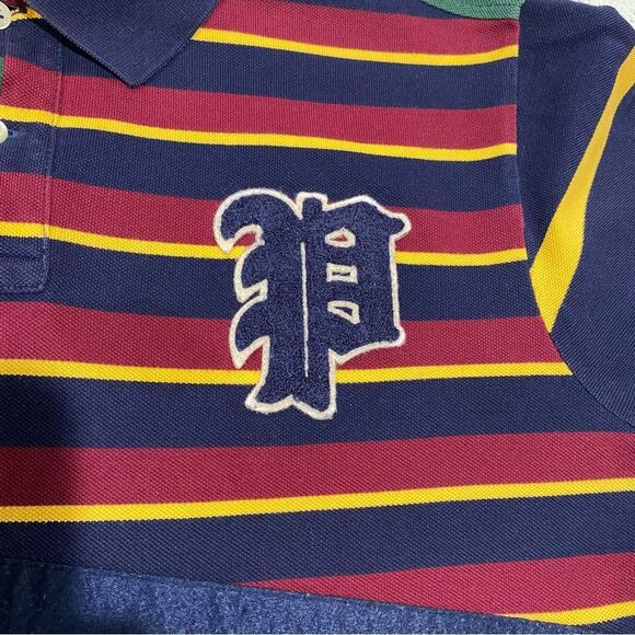 Polo Ralph Lauren Regimental Patch Stripe w/ 1967 Felt Banner Rugby Shirt Sz XL - Picture 4 of 8